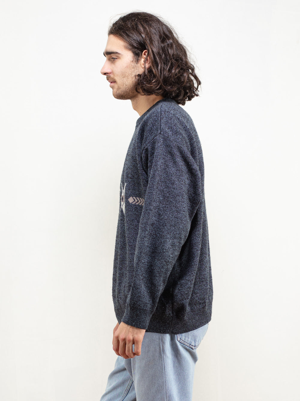Vintage 90's Grey Patterned Men Sweater - NorthernGrip