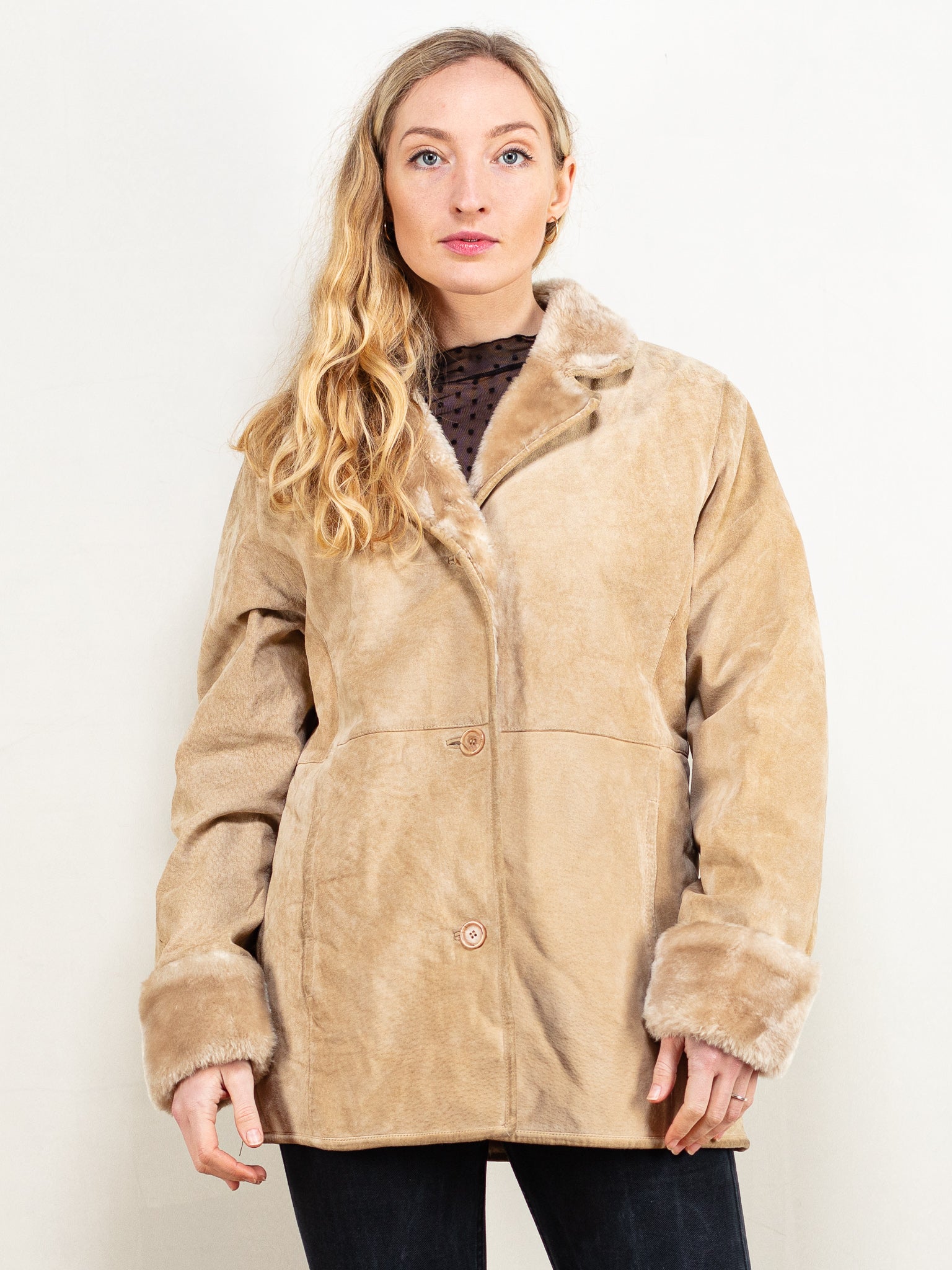 Beige sherpa jacket women's discount