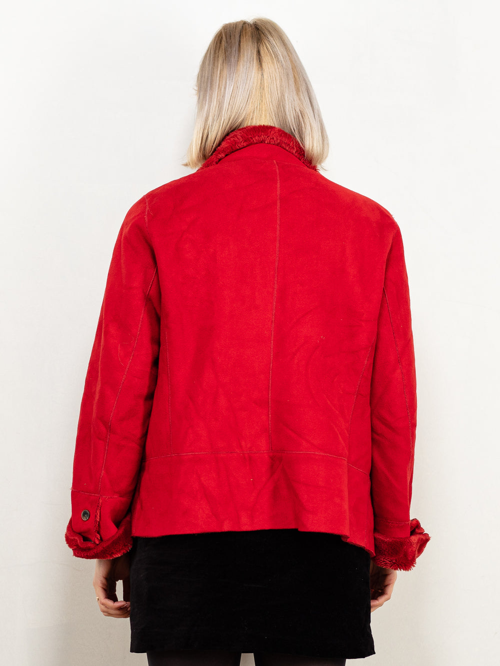 Vintage 90's Women Faux Shearling Jacket in Red - NorthernGrip