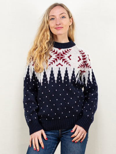 Norwegian Wool Sweater vintage 80's chunky knit wool blend sweater geometric pattern knit multi colourful pullover raglan sleeve size medium