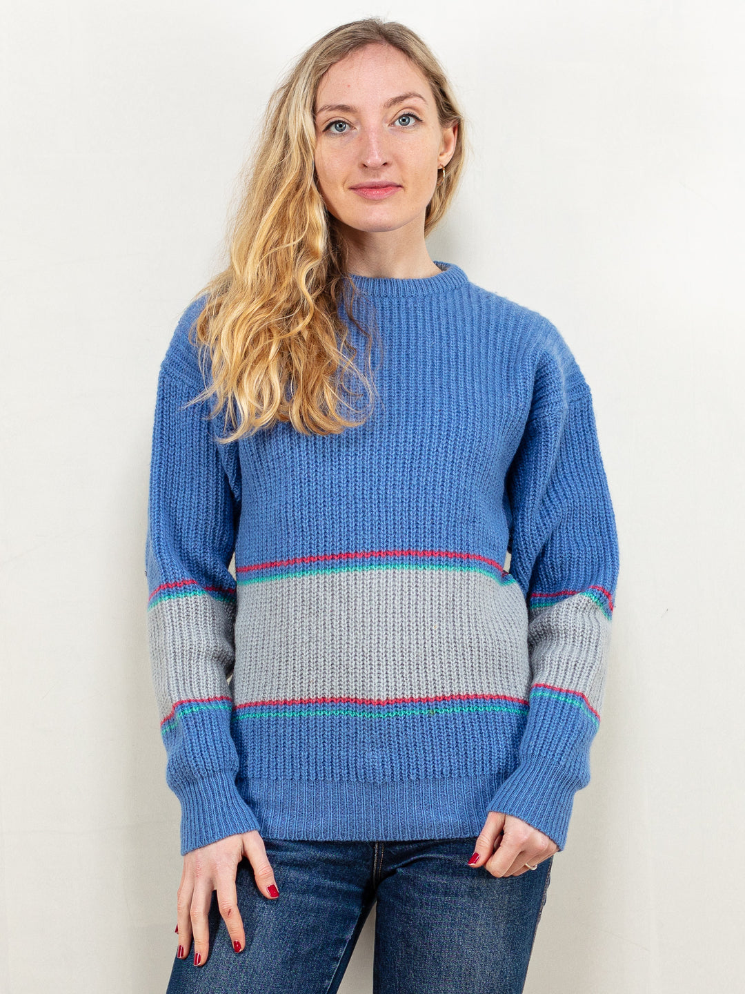 Shetland Wool Sweater vintage 90's apres ski blue wool pullover crew neck sweater cottagecore women jumper sustainable kappahl size small