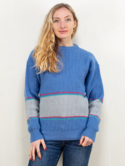Shetland Wool Sweater vintage 90's apres ski blue wool pullover crew neck sweater cottagecore women jumper sustainable kappahl size small
