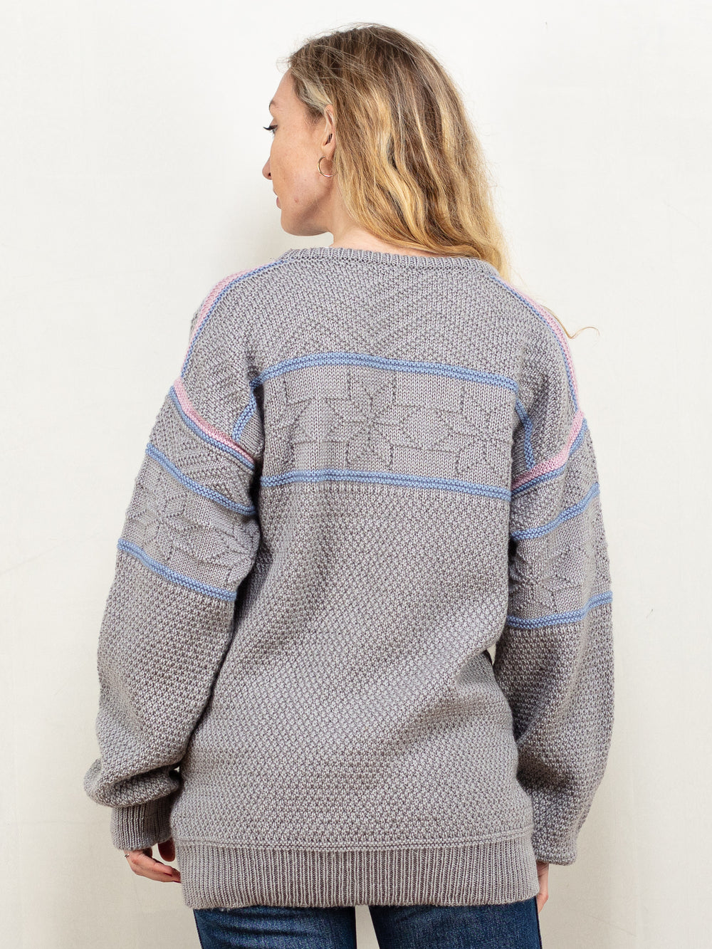 Vintage 90's Women Chunky Knit Ski Sweater in Grey - NorthernGrip