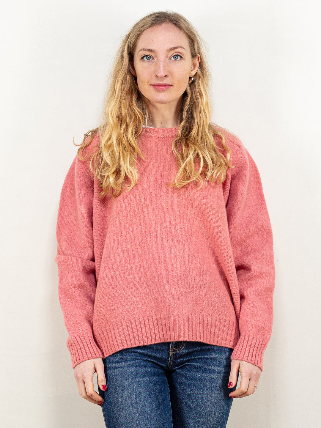 Wool Knit Sweater vintage 90's apres ski pink wool pullover crew neck sweater casual everyday women jumper sustainable size extra large XL