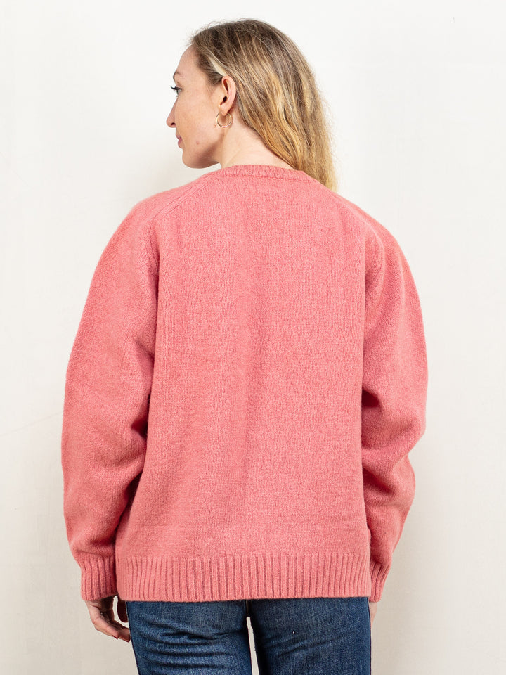 Wool Knit Sweater vintage 90's apres ski pink wool pullover crew neck sweater casual everyday women jumper sustainable size extra large XL