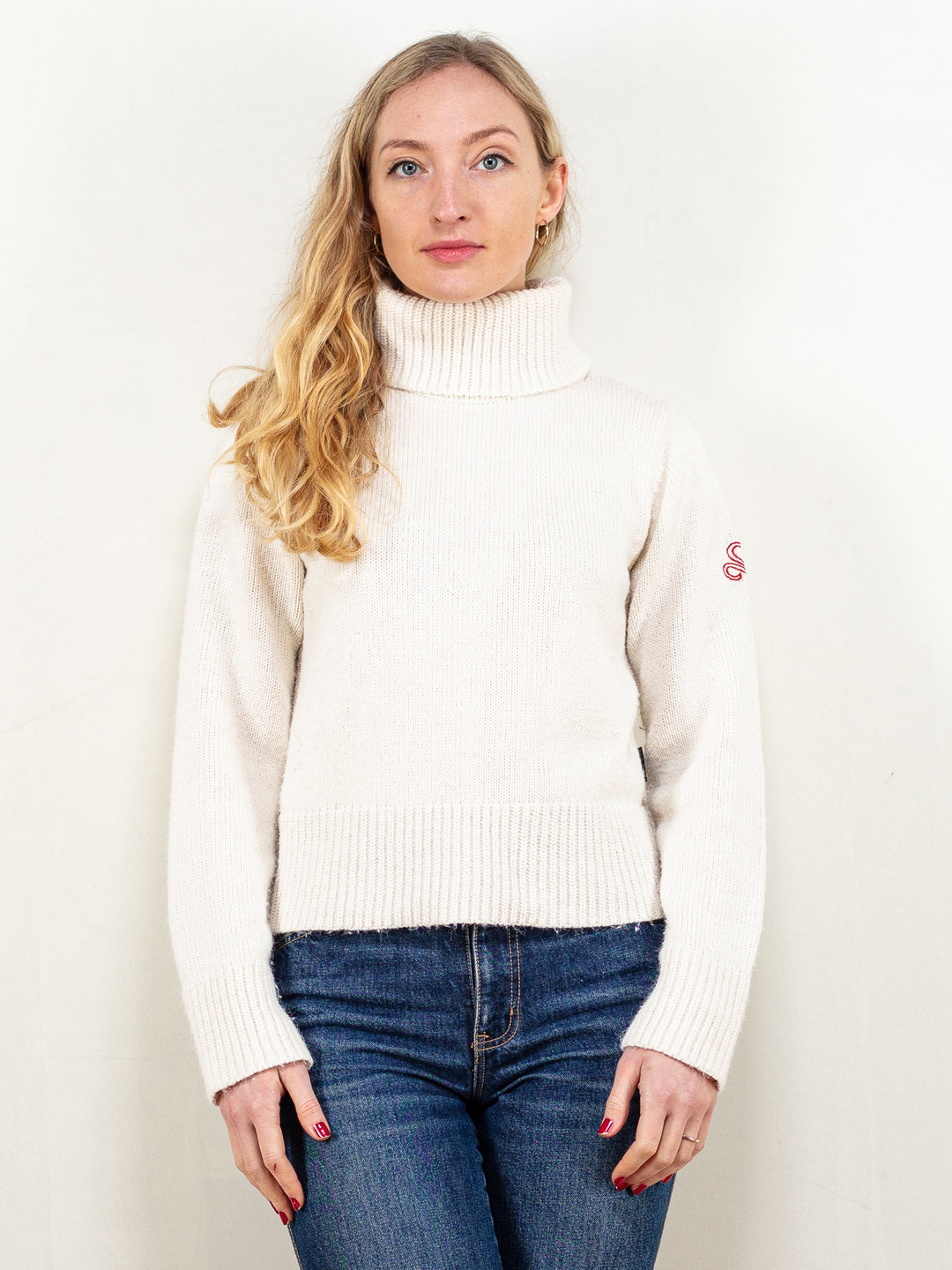 Dickies Knit Sweater vintage 90's apres ski synthetics blend white turtleneck pullover sweater women jumper sustainable size extra small XS