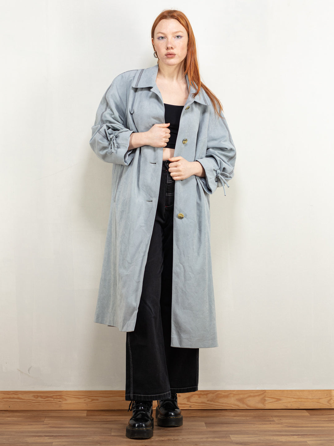Mac Trench Coat women vintage 80's grey long overcoat raglan single breasted minimalist autumn winter lightweight size extra large XL