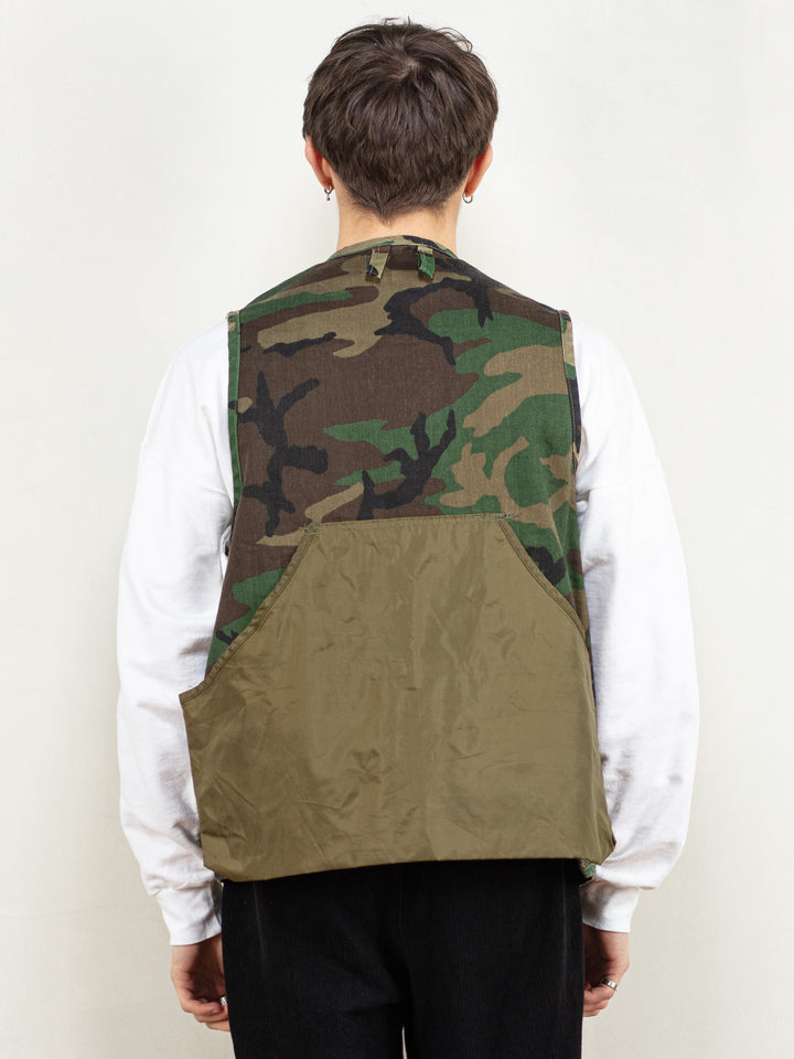 90's Men Utility Vest camouflage fisherman hunter made in usa cargo waistcoat sleeveless jacket outdoors vest gilet hiking size medium