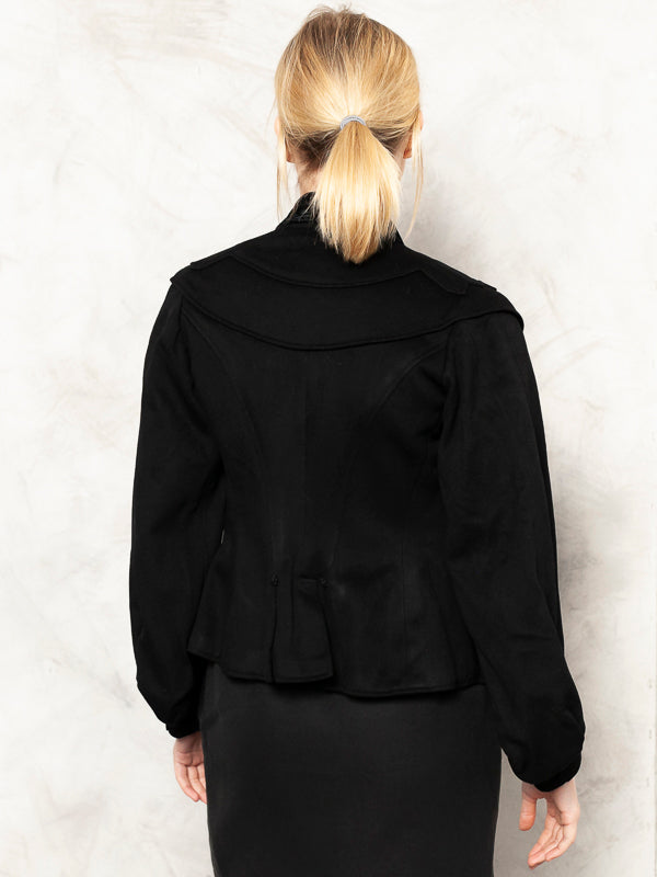 Women Vintage Blazer antique clothing tailored coat black blazer jacket classic blazer wool 40s classic french jacket size XS Extra Small