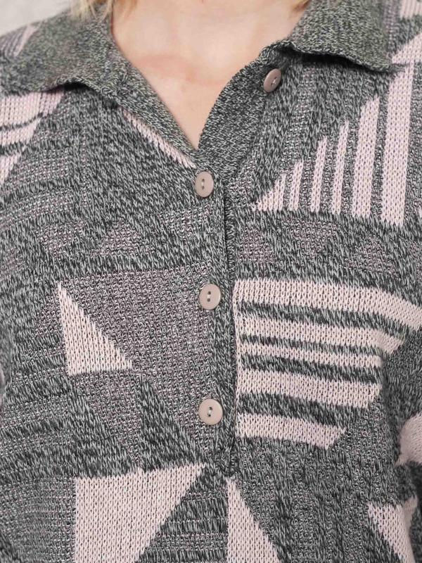 80s Knitted Cardigan Soft Girl Cardigan Patterned Knitwear Cozy Abstract Print Cardigan Autumn Wear Women Vintage Clothing size Medium