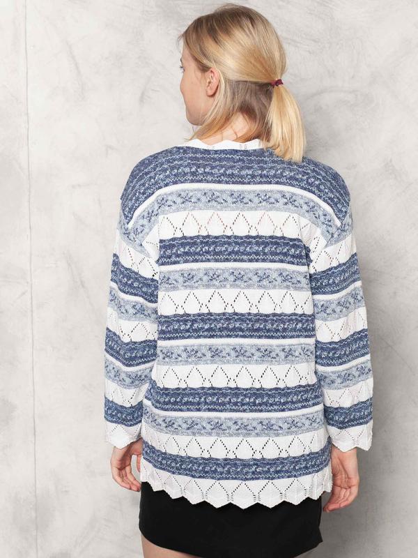  80s Knitted Sweater Striped Pullover Lacy Knit Jumper Autumn Jumper Baggy Sweater Cable Knit Pullover Women Vintage Clothing size Small