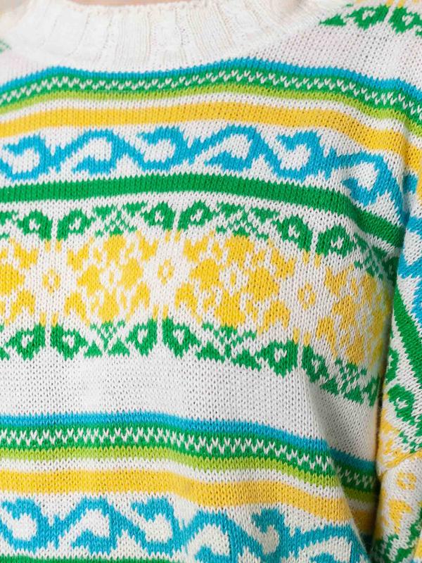 80s Patterned Sweater Vintage Funk Pullover Women Autumn Boho Sweater Abstract Print Knitwear Aztec Jumper Women Clothing size Medium
