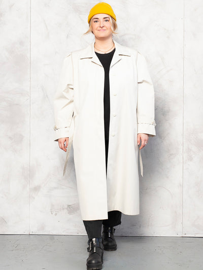 Women Trench Coat beige vintage 80s classic spring rain retro lightweight Mac duster coat minimalist vintage clothing size xl extra large