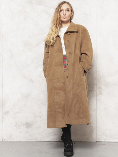 Brown Wool Coat Vintage 90s Women Classic Maxi Overcoat Retro Winter Outwear Women Oversized Topcoat Vintage Clothing size XL Extra Large
