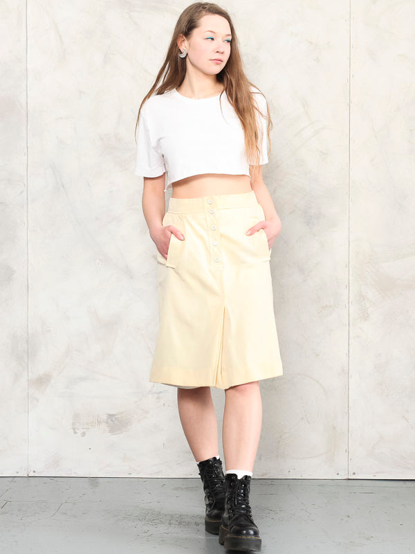 Vintage Midi Skirt classic yellow pastel skirt straight minimalist skirt smart casual women retro casual office wear boho summer size small