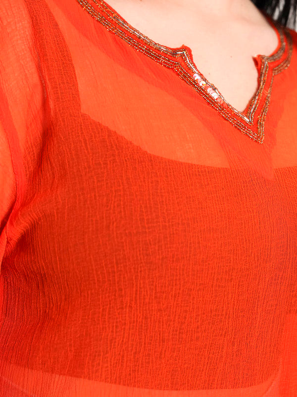  Women Mesh Dress summer beach dress orange long tunic boho hippie blouse 90s vintage clothing see trough shirt oversized wear size large