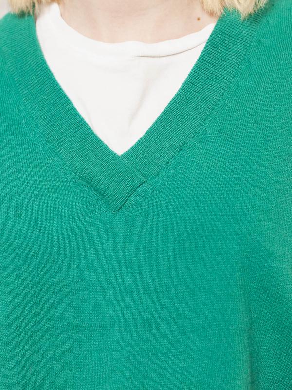 Wool Green Vest 90s Sleeveless Sweater Knit Shirt Lightweight Nerd Sweater V-Neck Preppy Retro Vest Women Vintage Clothing size Large
