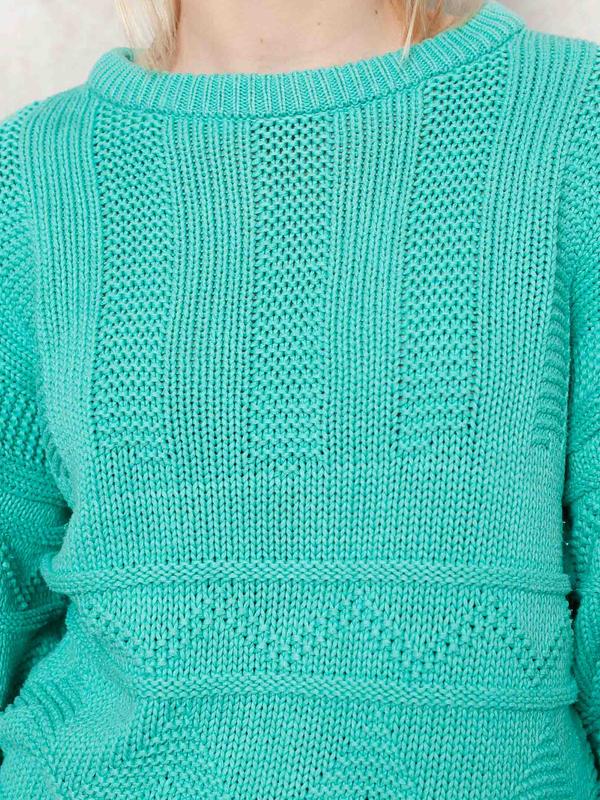 90s Knit Sweater Teal Vintage Cable Knit Pullover Women Autumn Preppy Sweater Aran Knit Sweater Cotton Jumper Women Clothing size Medium