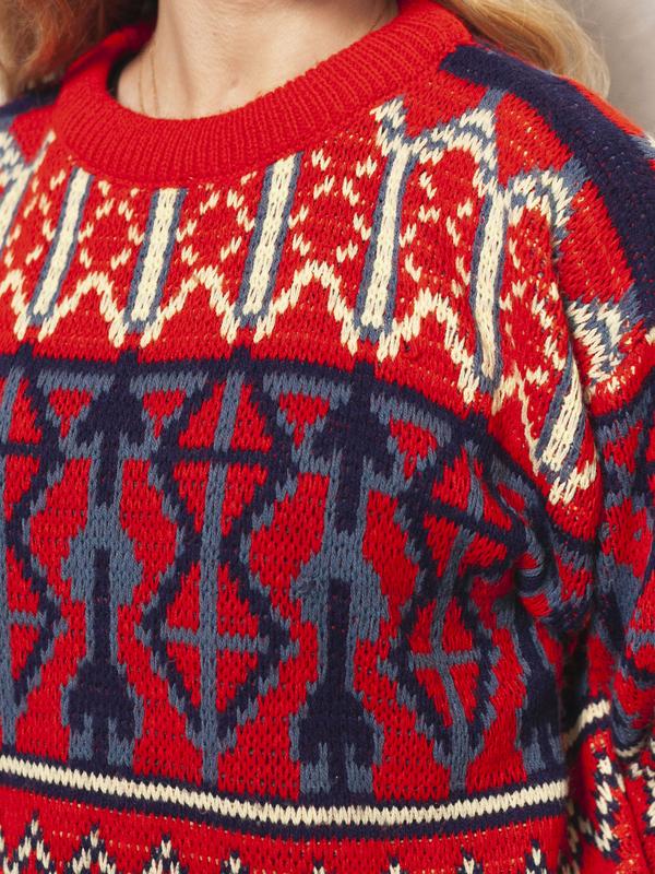 Patterned Knit Sweater 90s Preppy Sweater Winter Knit Sweater Abstract Print Knitted Sweater Ugly Holiday Sweater Women Clothing size Medium