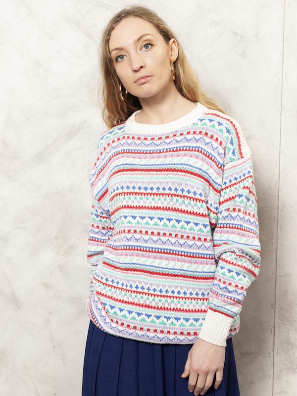Vintage 90's Patterned Knit Women Sweater - NorthernGrip