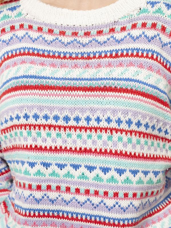 Patterned Knit Sweater Ethnic 90s Knitted Sweater Boho Aztec Pullover Hippie Retro Jumper Winter Wear Women Vintage Clothing size Small 