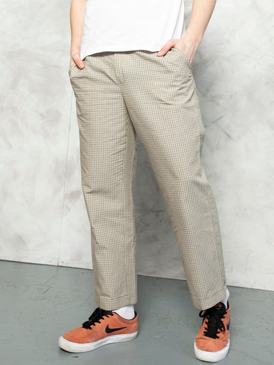 Checked Chino Trousers men 90s straight cut pants retro plaid trousers lightweight casual trousers men pants boyfriend gift size medium 
