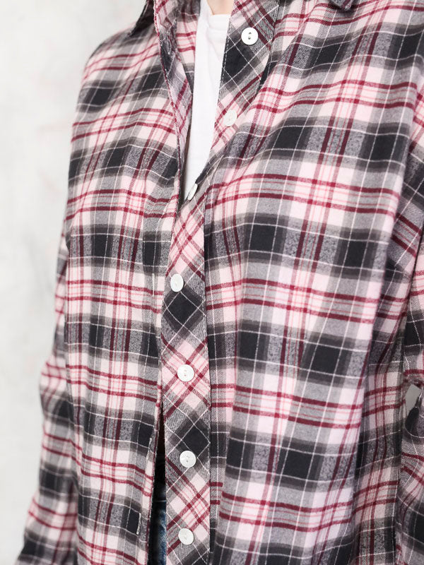 Vintage Plaid Shirt women flannel shirt check print casual shirt button down cotton unisex wester cowgirl summer shirt size xl extra large