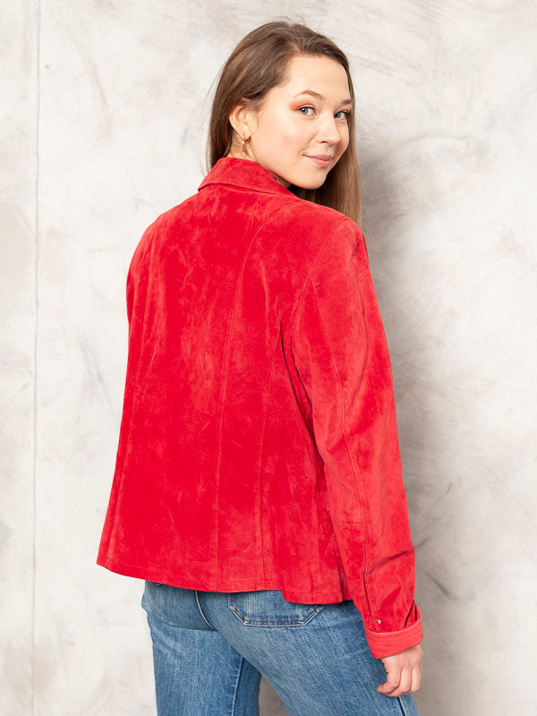 JOFAMA Suede Blazer vintage 90s red women blazer jacket everyday outerwear lightweight country blazer women vintage clothing size small 