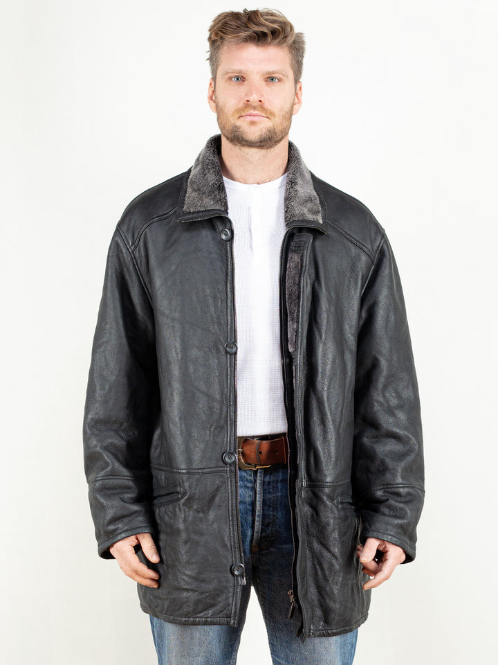 Vintage Men 90's Black Sheepskin Coat - NorthernGrip