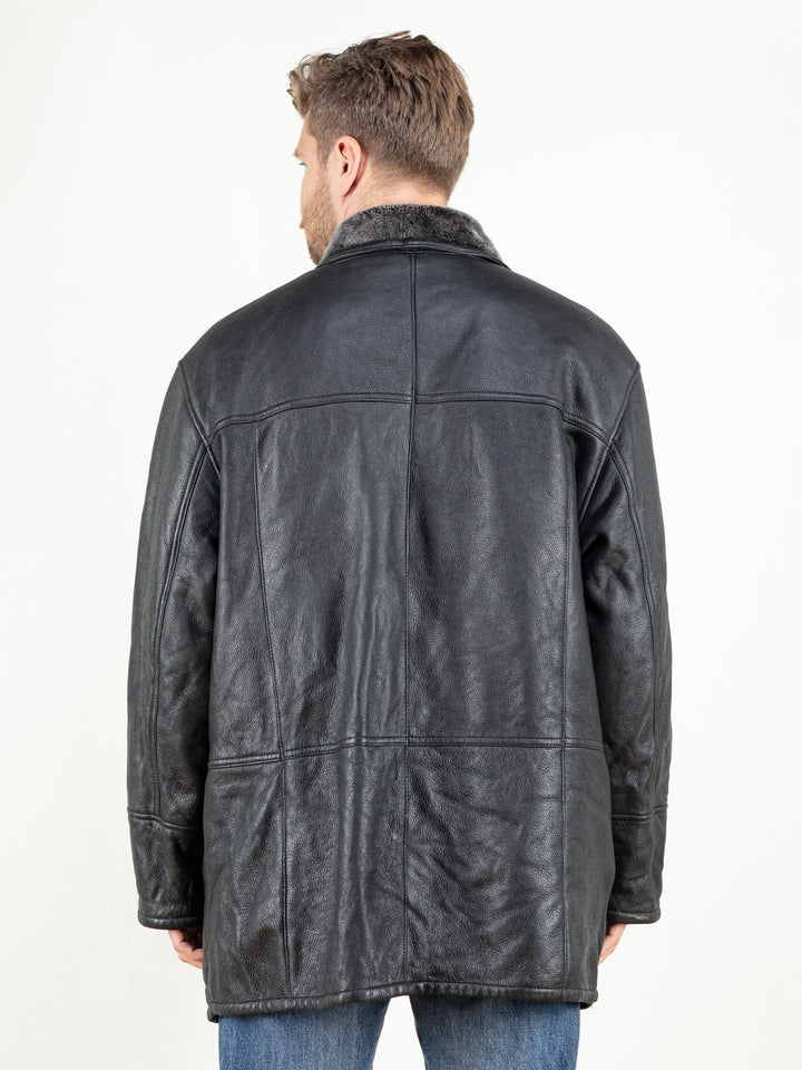 Vintage Men 90's Black Sheepskin Coat - NorthernGrip