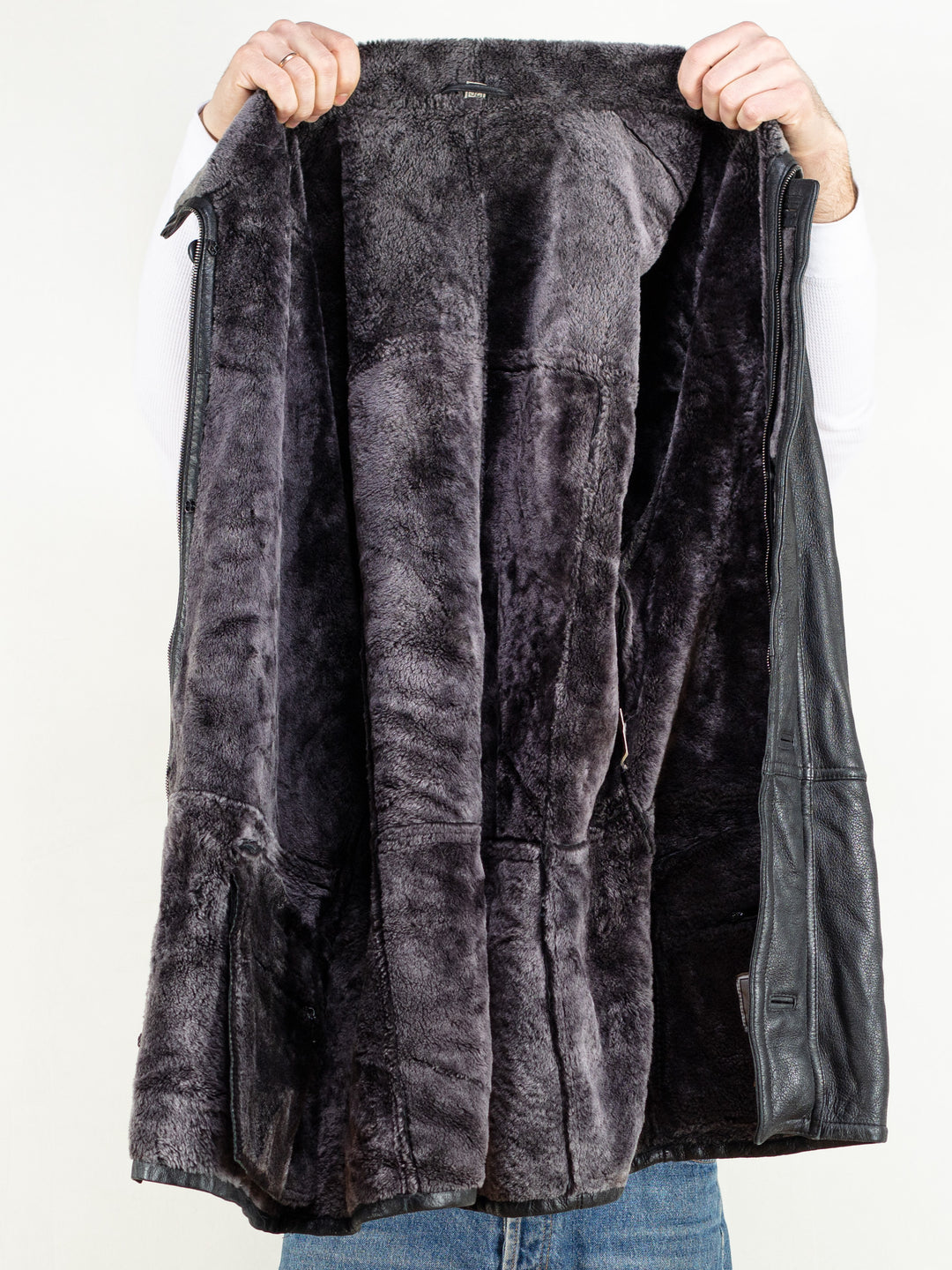 Vintage Men 90's Black Sheepskin Coat - NorthernGrip