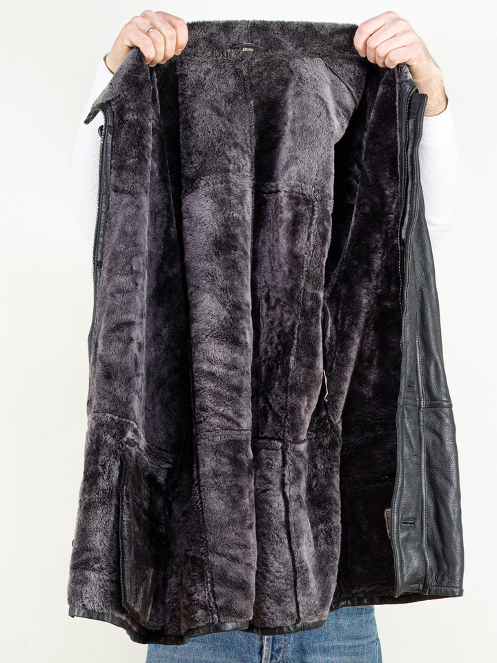 Vintage Men 90's Black Sheepskin Coat