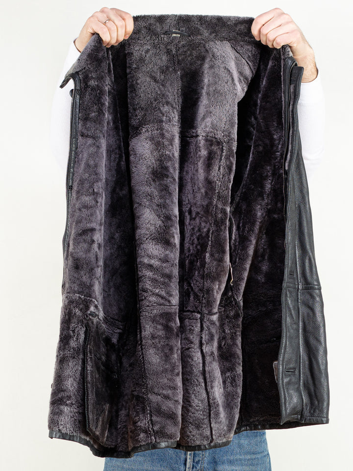 Vintage Men 90's Black Sheepskin Coat - NorthernGrip