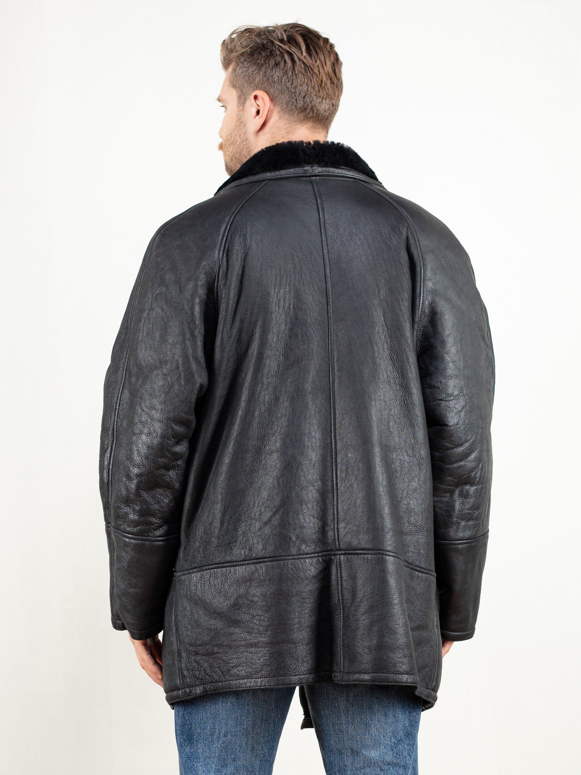 Long black sheepskin coat cheap