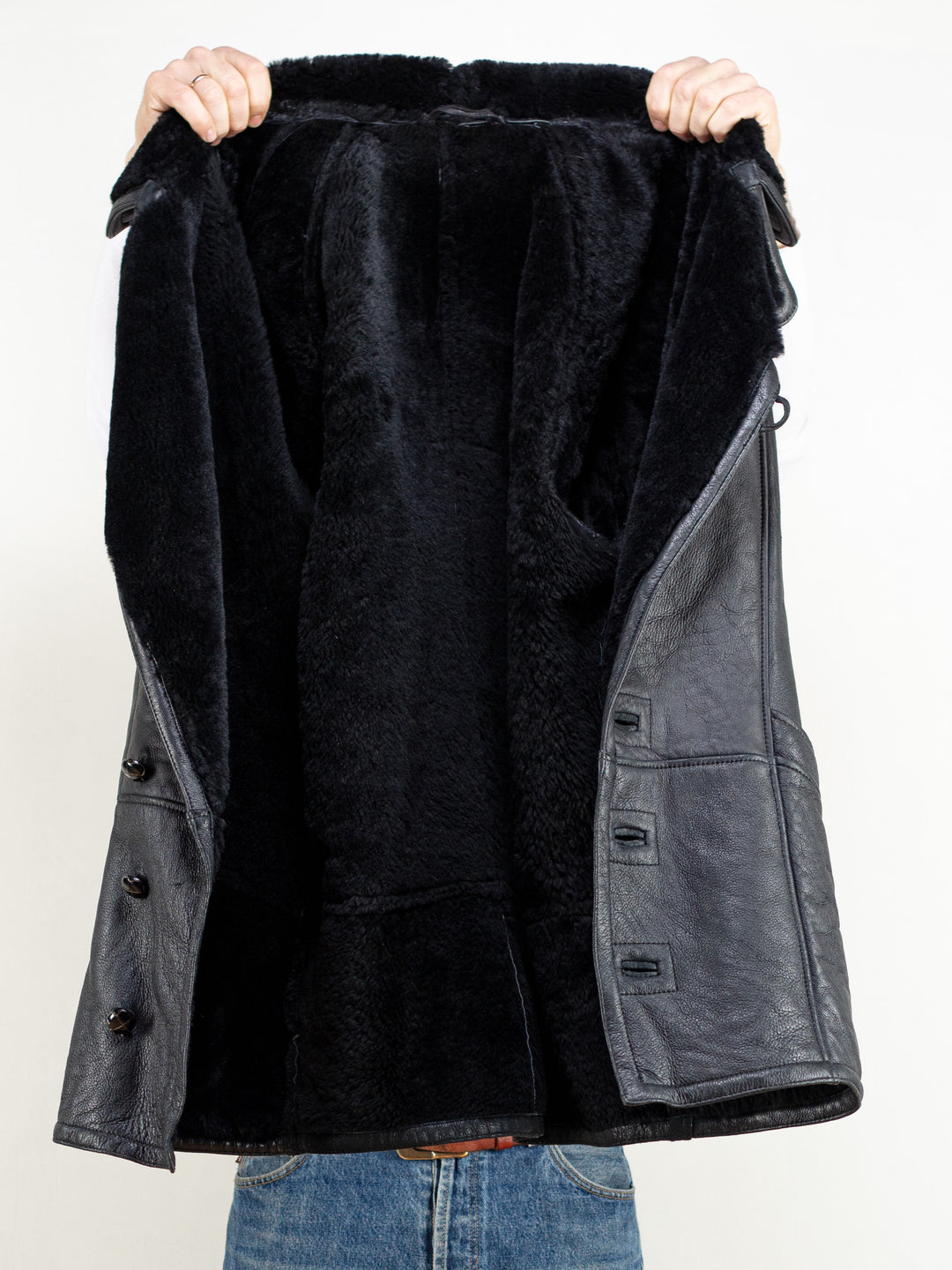 Vintage 80's Men Black Sheepskin Coat