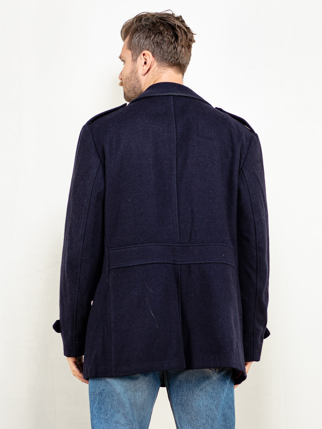 Men Wool Coat vintage 70’s blue wool winter maxi overcoat boho western sustainable clothing fashion winter western outerwear size large