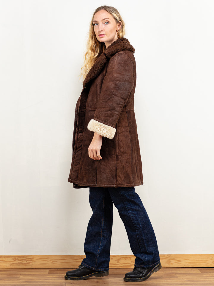 Penny Lane Coat 70's brown women vintage sheepskin coat winter outerwear warm boho bohemian western hippie penny lane jacket size medium