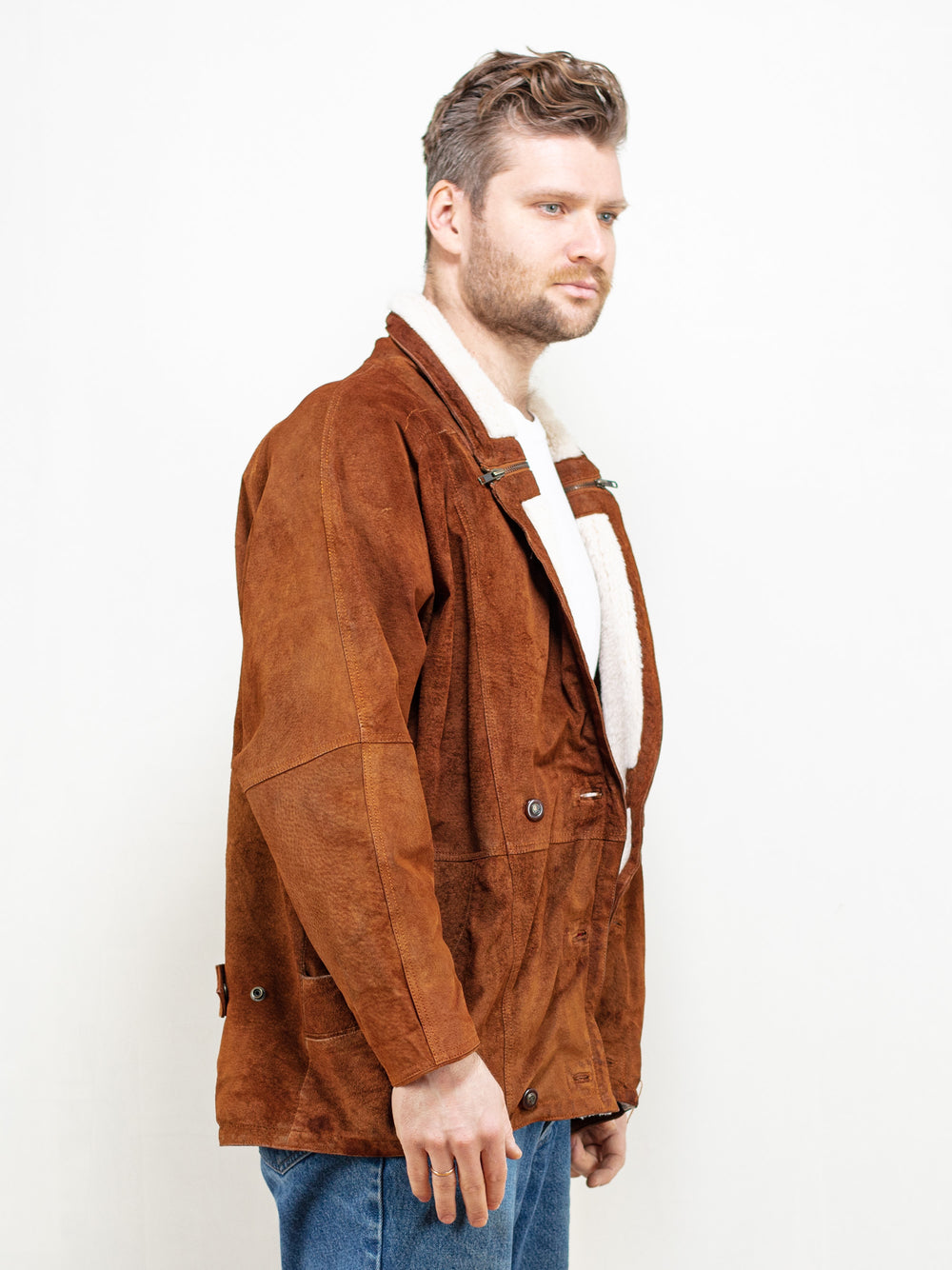 Vintage 80's Men Brown Shearling Jacket - NorthernGrip