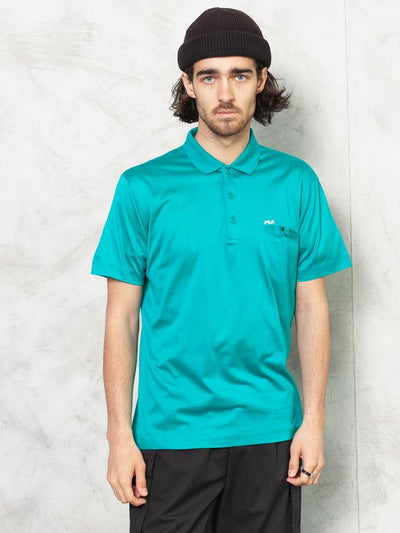 Vintage Fila Polo Shirt . Green Sports Tee Shirt Mens T-Shirt 1980s Summer Golf Tennis Shirt Fila Clothing Boyfriend Gift . size Medium