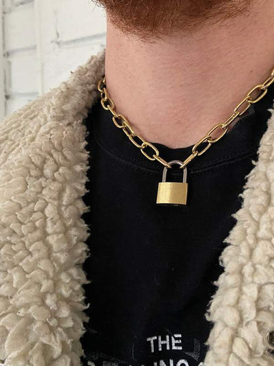 Golden Padlock Necklace Chain for Men . Thin Golden Chain Handmade Golden Chain Padlock Mens Accessories Boyfriend Gift For Him