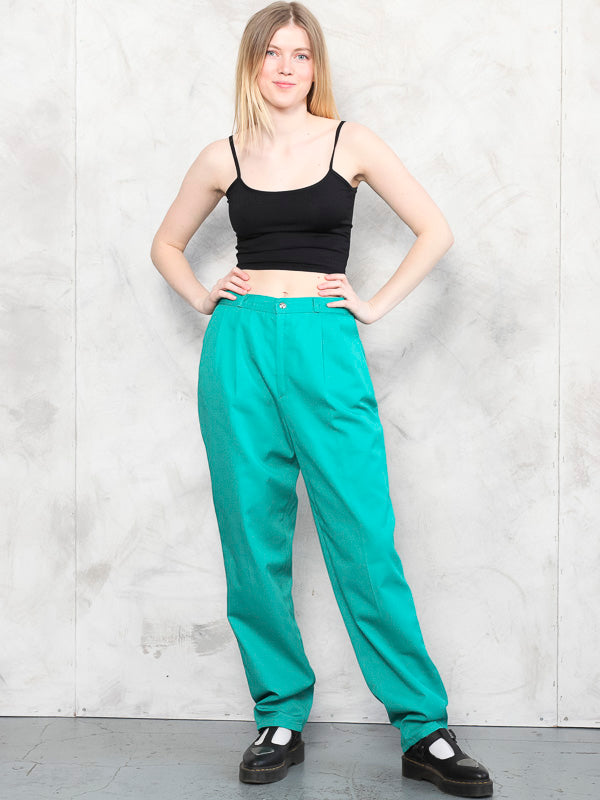 Minimalist Vintage Pants smart casual green trousers vintage jeans retro bell bottoms high waisted baggy trousers women wear size medium