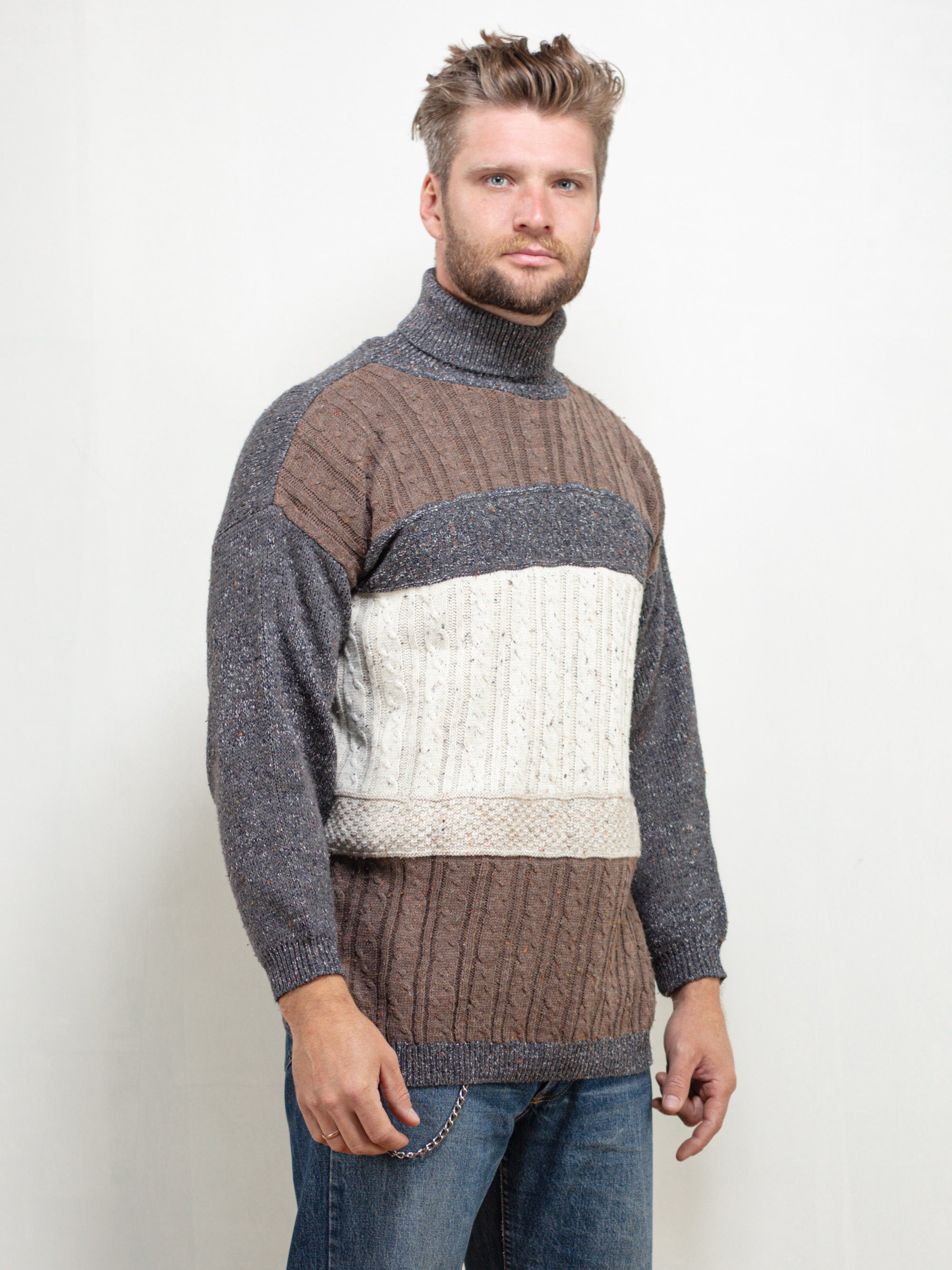 Cotton Blend Cable Knit Polo Sweater
