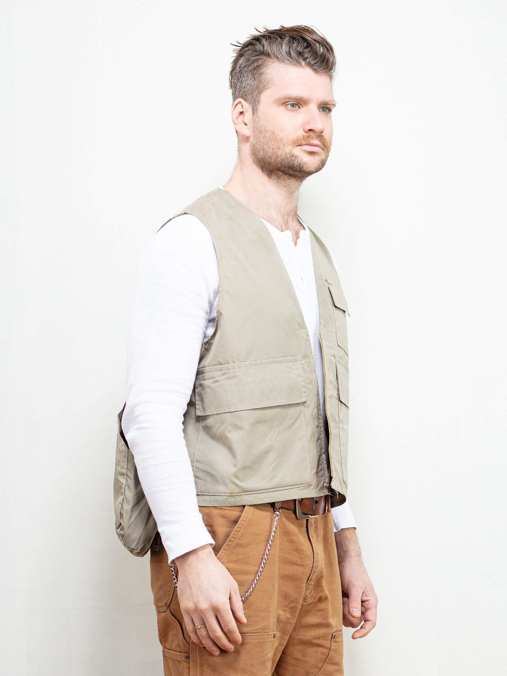 Vintage Men 80's Grey Hunting Waistcoat Vest - NorthernGrip