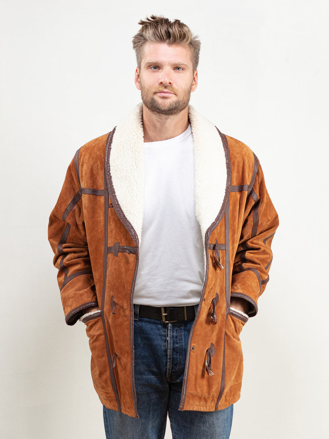 Vintage 90's Brown Men Sheepskin Coat