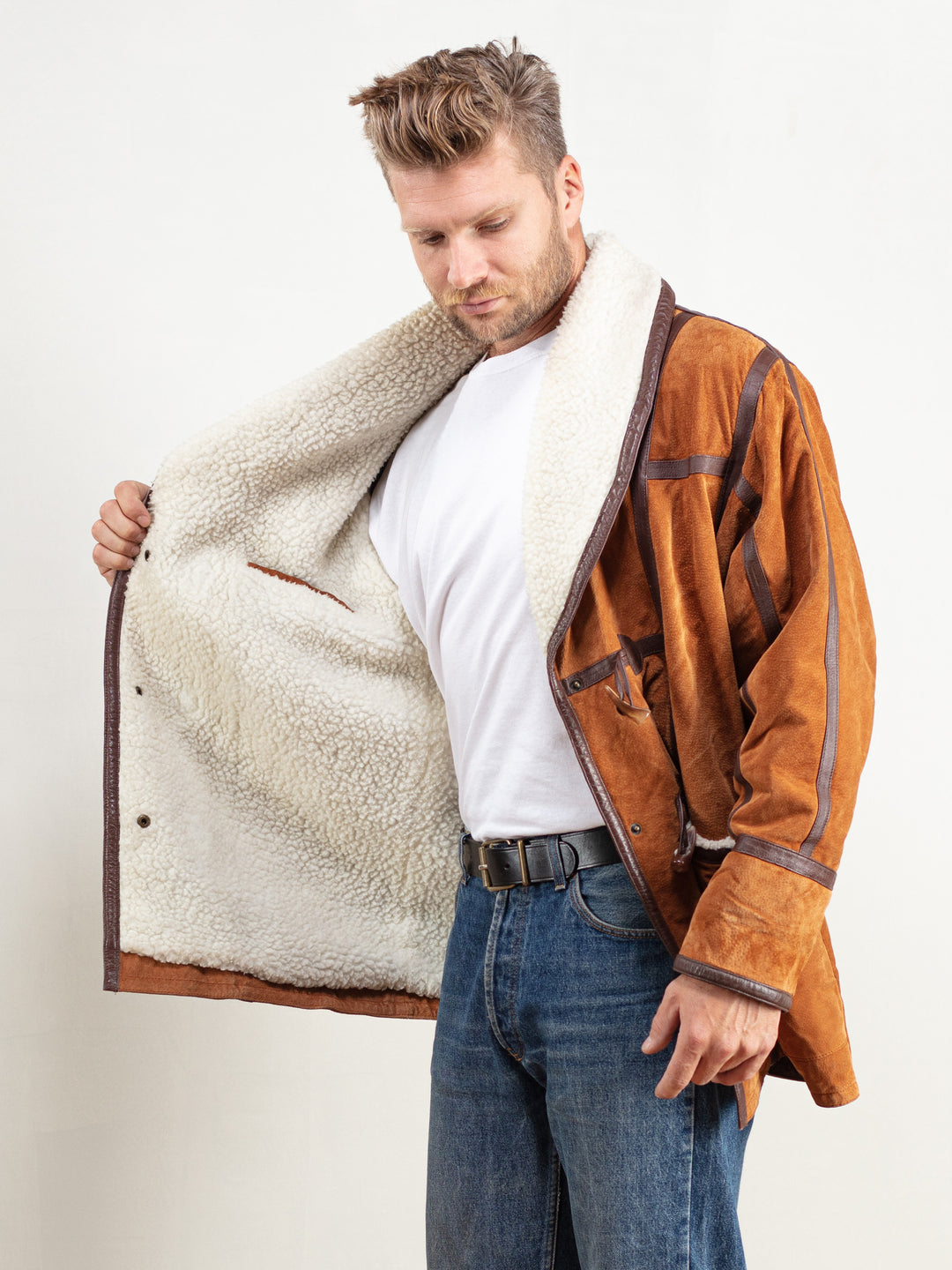Vintage 90's Brown Men Sheepskin Coat