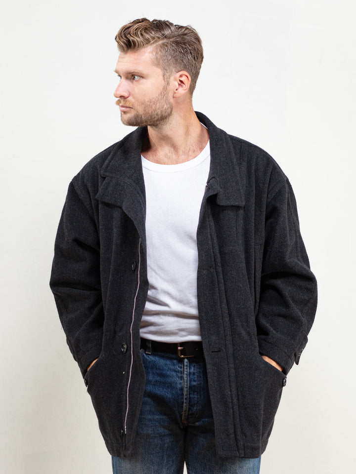 Vintage 90's Men Grey Wool Coat