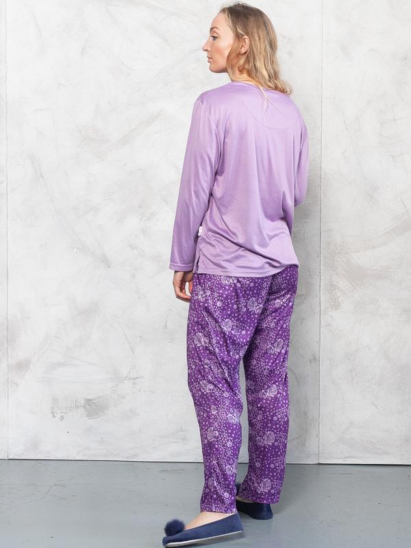 Vintage 90s Pajama Set Purple . Vintage PJs Women Cotton Ditsy Print Pajama Two Piece Set Pajama Set Women Silky Pyama Set . size Medium