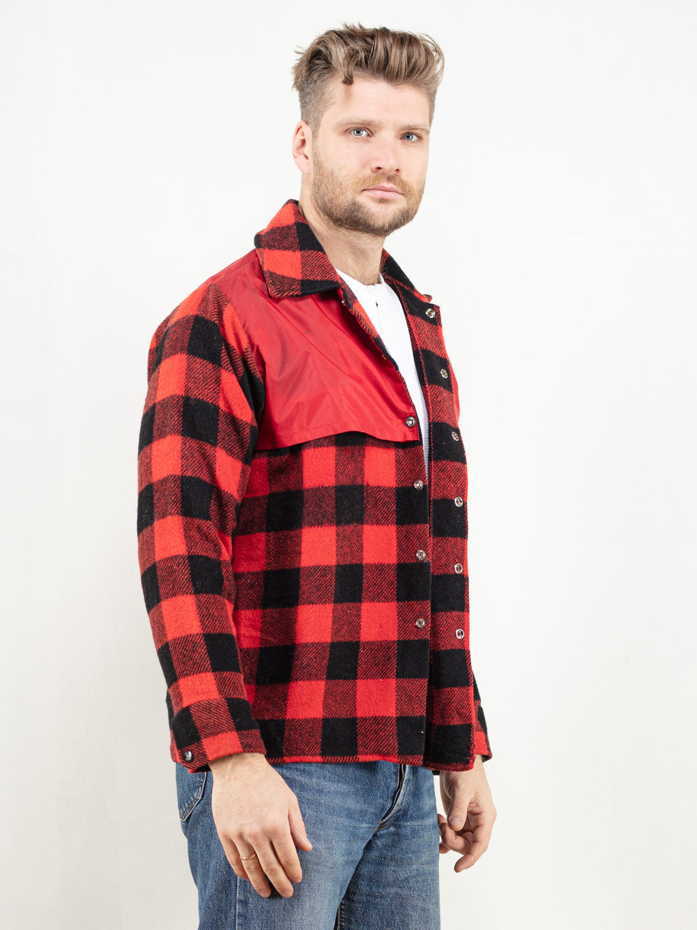 Vintage 80's Men Plaid Wool Blend Jacket - NorthernGrip