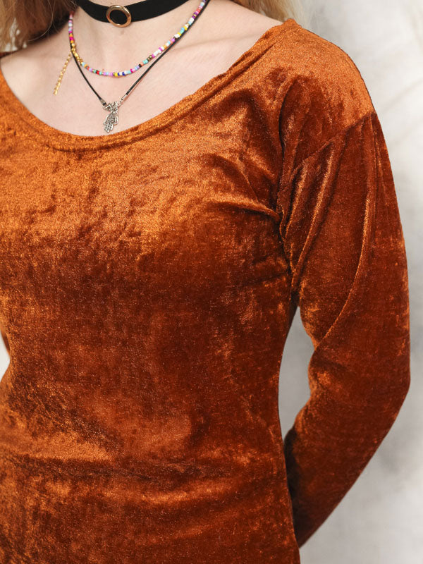 Vintage Y2K Brown Velvet Women Top - NorthernGrip