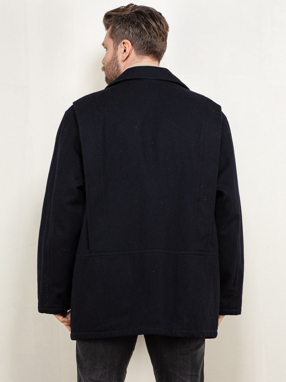 Vintage 80's Men Wool Blend Coat in Navy - NorthernGrip